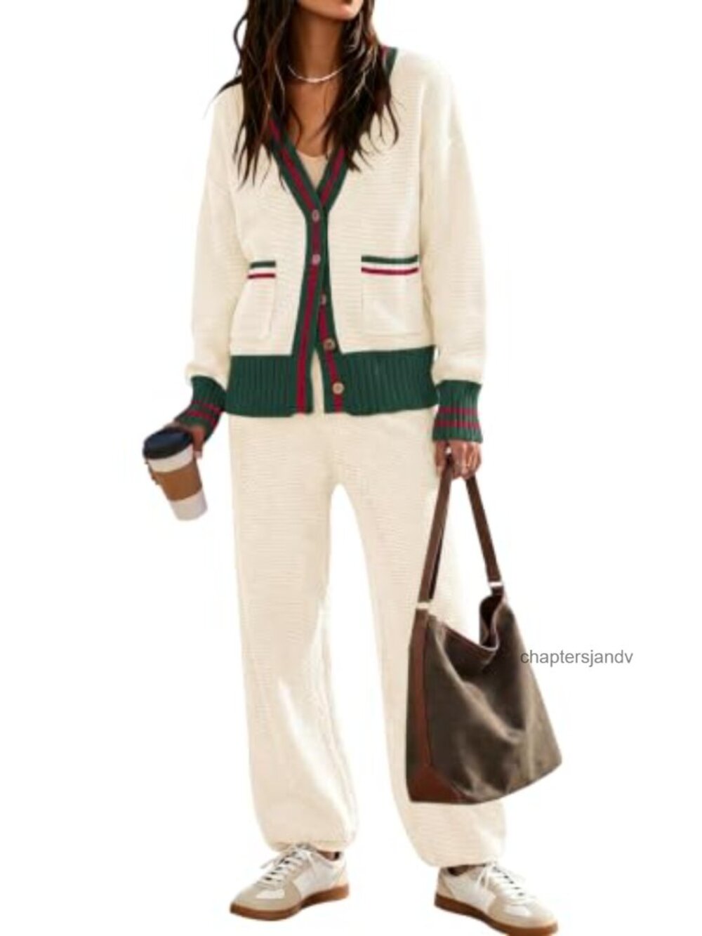 Women's 2 Piece Cardigan Sweater Lounge Set Oversized Knit Pants
